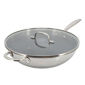 Better Chef 12.5 Inch 3-Ply Stainless Steel Nonstick Wok with Lid in Silver