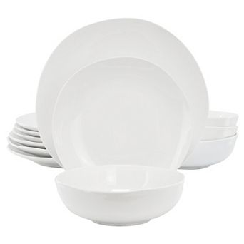 Gibson Home Aspen Drift 12 pc Organic Round Ceramic Dinnerware Set in White