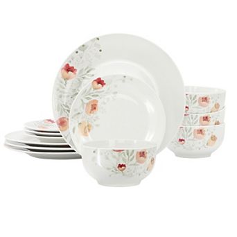 Elama Poppy 12 pc Porcelain Dinnerware Set, Service for 4