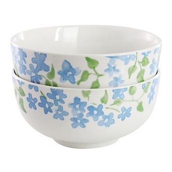 Gibson Home Garden Aisle 2 pc Fine Ceramic Cereal Bowl Set in Blue Floral