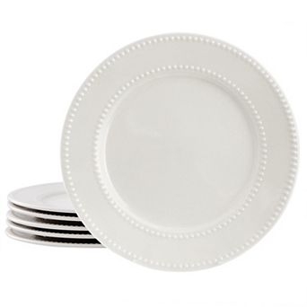 Elama Olevia 6 pc Embossed Dot Stoneware Dinner Plate Set in White