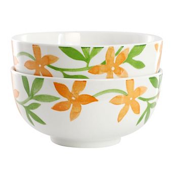 Gibson Home Surrey Hill 2 pc Fine Ceramic Cereal Bowl Set in Orange Floral