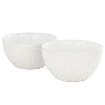 Gibson Elite Earlhart 2 pc 6 Inch Ribbed Stoneware Cereal Bowl Set in White