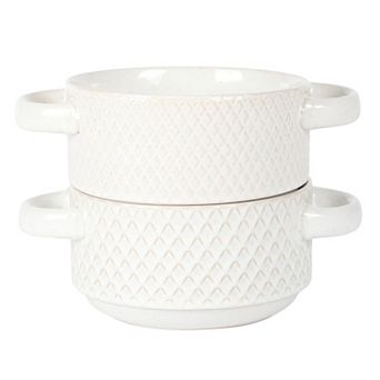 Gibson Elite Earlhart 2 pc 6 Inch Ribbed Stoneware Soup Bowl Set with Handles in White