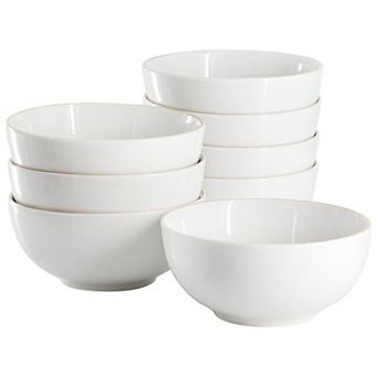 Gibson Home Ogalla 8 pc Fine Ceramic 6 Inch 22 Ounce Cereal Bowl Set in White with Gold Rim