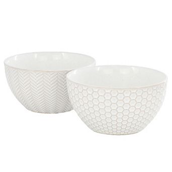 Gibson Elite Earlhart 2 pc 6 Inch Ribbed Stoneware Cereal Bowl Set in White