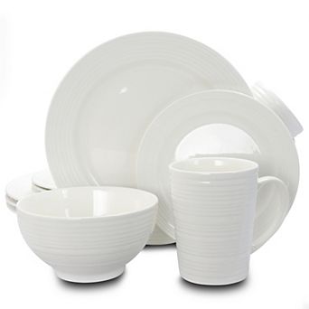 Gibson Home Amelia Court 16 pc Dinnerware Set in White Embossed