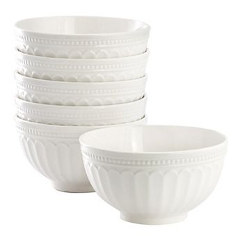 Elama Hansel 6 pc Embossed Arch Stoneware Cereal Bowl Set in White