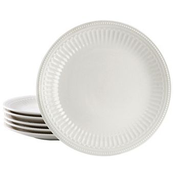 Elama Hansel 6 pc Embossed Arch Stoneware Dinner Plate Set in White