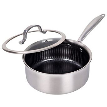 Brentwood 3-qt 3-Ply Hybrid Non-Stick Stainless Steel Saucepan with Tempered Glass Lid