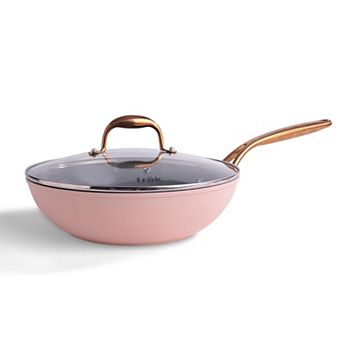frok All-In-One 11 Inch Ceramic Nonstick Aluminum Pan with Lid in Blush Rose Gold