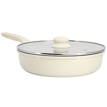 Gibson Home Barnsdall 11 Inch 4-qt Ceramic Nonstick Alimunium Saute Pan with Lid in Cream