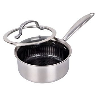 Brentwood 1.5-qt 3-Ply Hybrid Non-Stick Stainless Steel Saucepan with Tempered Glass Lid