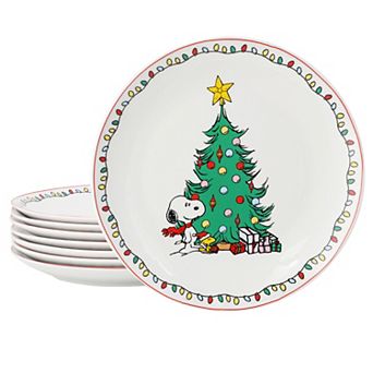 Xmas 8 pc 10.5 Inch Round Stoneware Dinner Plate Set in White
