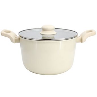Gibson Home Barnsdall 5-qt Ceramic Nonstick Aluminum Stock Pot with Lid in Cream