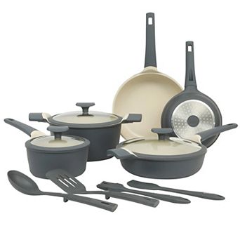 Oster Rooney 12 pc Cast Aluminum Ceramic Nonstick Cookware Set in Grey