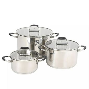 Oster Platinum Silverbolt 6 pc Stainless Steel Stackable Space-Saving Dutch Oven Set