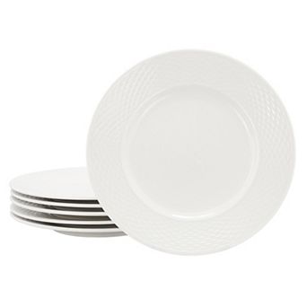 Elama Ophelia 6 pc Stoneware Dinner Plate Set in White