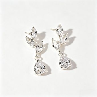 14K Silver CZ Teardrop Dangle Earrings for Women, Wedding Bridal Prom Jewelry