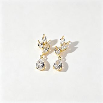 14K Gold Plated CZ Teardrop Dangle Earrings for Women, Wedding Bridal Prom Jewelry