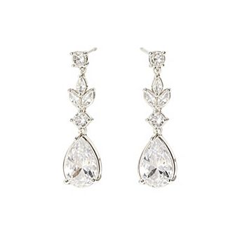 14K Silver CZ Teardrop Dangle Earrings for Women, Wedding Bridal Prom Jewelry