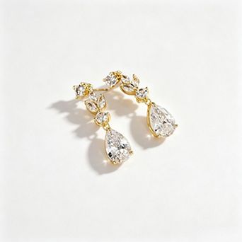 14K Gold Plated CZ Teardrop Dangle Earrings for Women, Wedding Bridal Prom Jewelry