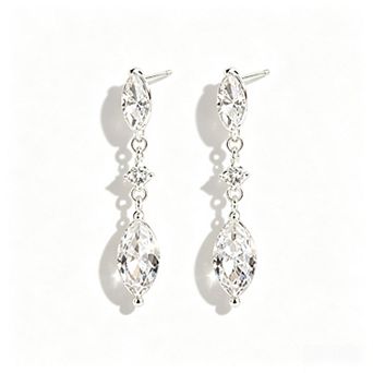 14K Silver CZ Teardrop Dangle Earrings for Women, Wedding Bridal Prom Jewelry