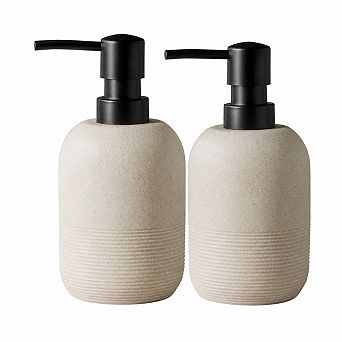 2 pc Resin Sandstone Soap Dispenser Set With Spare Pumps For Bathroom Countertop