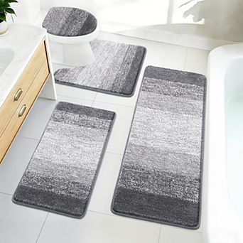 4 pc Bathroom Rug Set Microfiber Non Slip Absorbent Washable