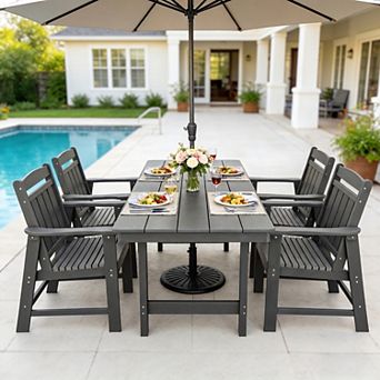 5 pc HDPE Poly Lumber Table and Chair, Outdoor Dining Set With Umbrella Hole - 1 table & 4 chairs