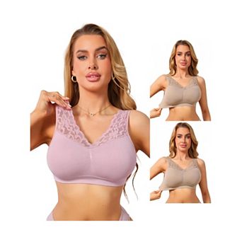 3 Packs Women's Lace V Back Wireless Bra Full Coverage Push Up Comfort Pullover Tank Bralette