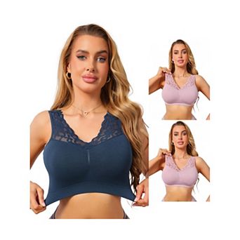 3 Packs Women's Lace V Back Wireless Bra Full Coverage Push Up Comfort Pullover Tank Bralette