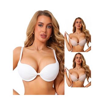 3 Packs Women's Lace Underwire Push Up Bra Adjustable Wide Straps Soft Cup Minimizer