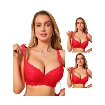 3 Packs Women's Lace Underwire Bra Full Coverage Lightly Padded Push Up Supportive Lingerie