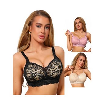 3 Packs Women's Lace V-Neck Full Coverage Bra Wireless Push Up Soft Cup Breathable Minimizers