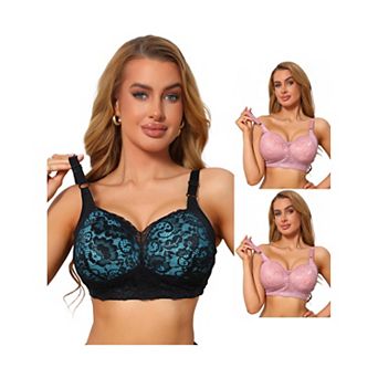 3 Packs Women's Lace V-Neck Full Coverage Bra Wireless Push Up Soft Cup Breathable Minimizers
