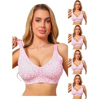 5 Packs Women's Leopard Print Deep V Bra Wireless Seamless Fixed Padding Soft Comfort Bralette