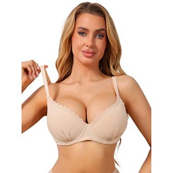 Women's Deep V Lace Trim Push Up Bra Underwire Strip Support Comfortable Everyday Lingerie