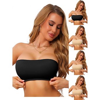 5 Packs Women's Side Closure Strapless Bandeau with Removable Pads Seamless Soft Backless Tube Bras
