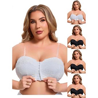 5 Packs Women's Lace Tube Front Closure Push Up Padded Underwire Bandeau Convertible Strapless Bras