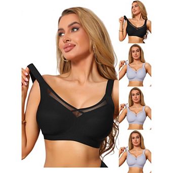5 Packs Women's V-Neck Mesh Full Coverage Wireless Soft Cup Wide Adjustable Straps Minimizer Bras