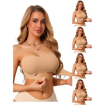 5 Packs Women's Front Closure Push Up Strapless Bandeau Non-Slip Wavy Edge Backless Wirefree TubeBra