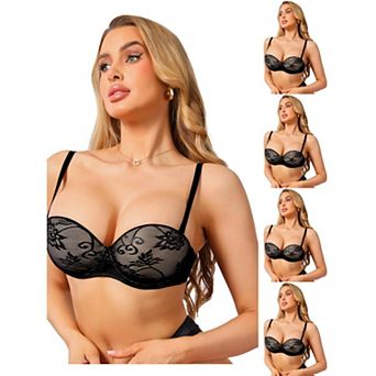 5 Packs Women's Lace Jacquard Push Up Underwire Strapless FullCoverage LightlyPadded ConvertibleBras