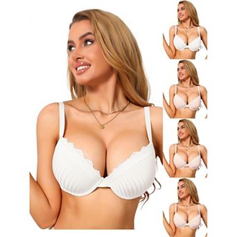 5 Packs Women's Lace Trim Bra Full Coverage V Neck Push Up Underwire Bralettes