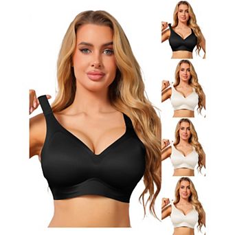 5 Packs Women's V Neck Seamless Wireless Bra Wide Strap Soft Support Full Coverage Minimizer