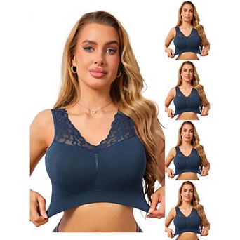 5 Packs Women's Lace V Back Wireless Bra Full Coverage Push Up Comfort Pullover Tank Bralette