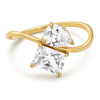 Belinda Jewelz 18k Gold Plated Vermeil Pear & Princess Cut Toi et Moi Birthstone Ring