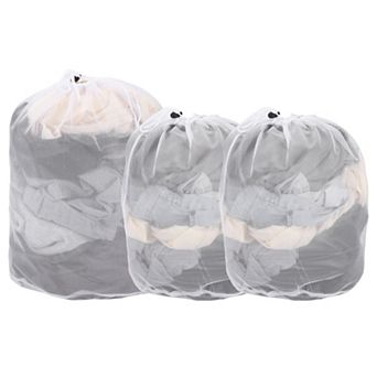 19.7/23.6 x 15.7/19.7 Inch 3 pc Mesh Laundry Bag, Large Drawstring for Washing Machine, White