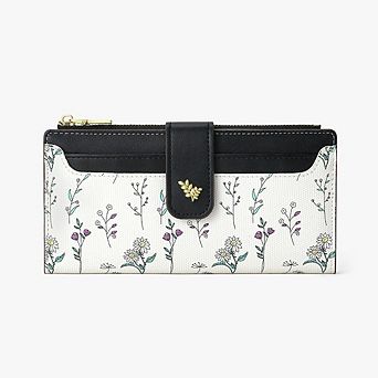 Women's Floral Faux Leather Long Wallet RFID Blocking Bifold Credit Card Holder Zipper Coin Purse