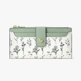 Women's Floral Faux Leather Long Wallet RFID Blocking Bifold Credit Card Holder Zipper Coin Purse